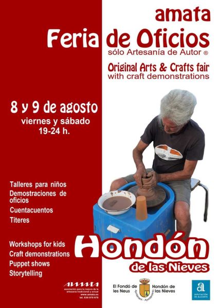 Feria de Oficios con Artesanía de Autor® en Hondón de las Nieves (Alicante) 8 al 9 de Agosto 2025