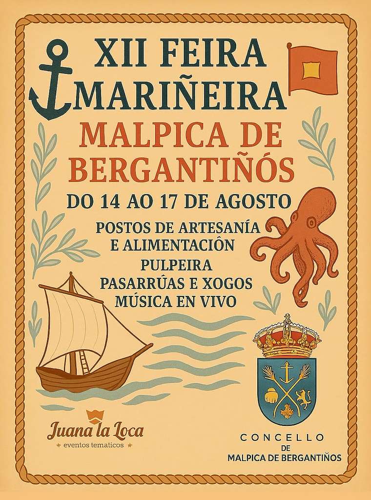 XII Mercado Marinero de Malpica de Bergantiños (A Coruña) 14 al 17 de Agosto 2025