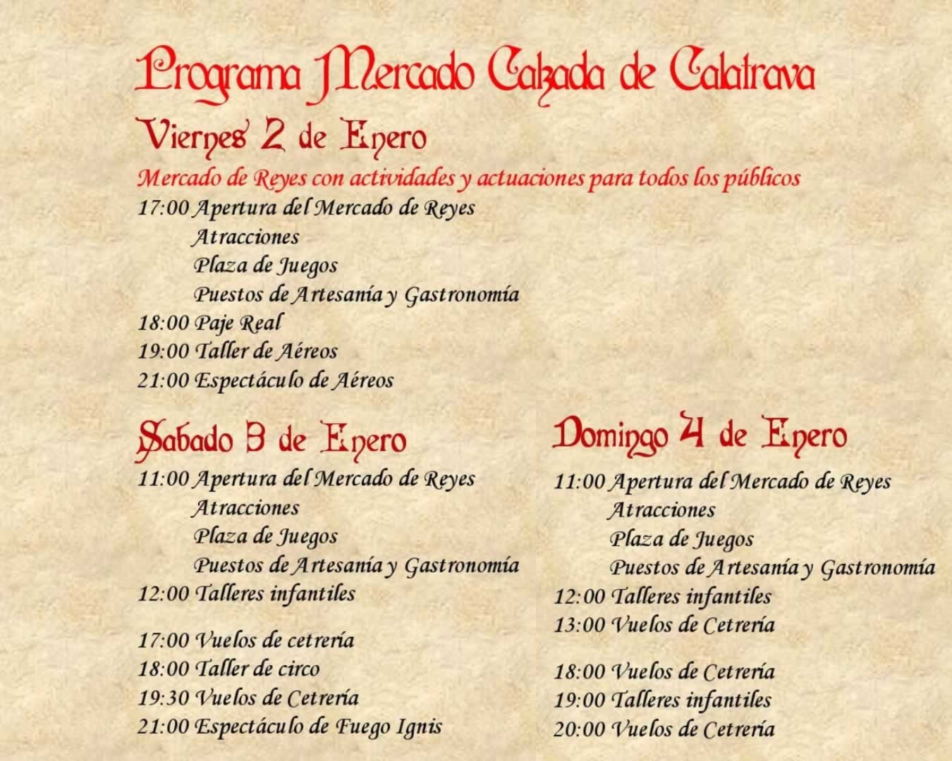 Mercado de Reyes en Calzada de Calatrava (Ciudad Real) 2 al 4 de Enero 2026
